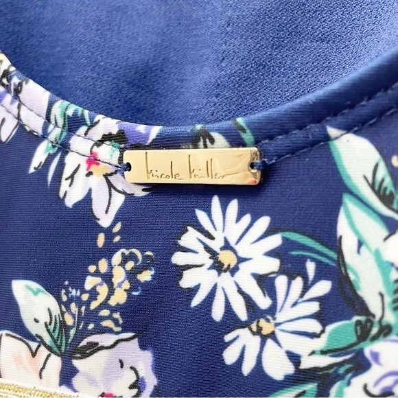 Nicole Miller Navy Floral Shimmer-Band One-Piece Swimsuit Women’s Size Large - Picture 8 of 12